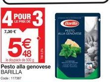 Offre Spéciale : Pesto Alla Genovese BARILLA, 3 pour le prix de 7,30 €, 500 g Doypack !