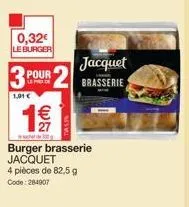 burger brasserie jacquet : 4 pièces à 1€ avec code 284907 ! profitez de cette offre spéciale !