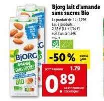 offrez-vous le lait d'amande bio bjorg à 1,34€ seulement grâce à -50% !