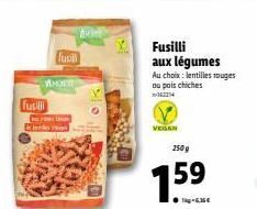 Fusilli Végan aux Légumes - 159€ - 250g - Lentilles rouges ou Pois Chiches!.