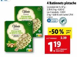 Gefalle PISTACHIO & WHITE CHOC: 4 batonnets pistache 2,39€, 2 produits à 3,58€