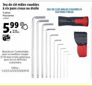 Kit de 11 Clés Mâles Coudées Polyvalentes WWA | Manche Temboltable & Tête Sphérique pour Vis D.