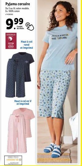 Le Pyjama corsaire Du S au XL - 100% coton, OEKO-TEX, TOGETHER WE GROW: 99€ l'unité