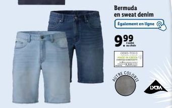 Sweat denim Bermuda en ligne OEKO-TEX® COLORIS LORA à 9.99€ - MADE