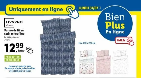 livarno home : parure de lit en satin microfibre 100% polyester - promo 12.99€ - production écologique.