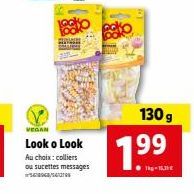 Choisissez entre des Sucettes Messages Vegan Look o Look à partir de 1.99€ - Dégustez jusqu'à 130g par prix dérisoire de 15.11€ le kg !