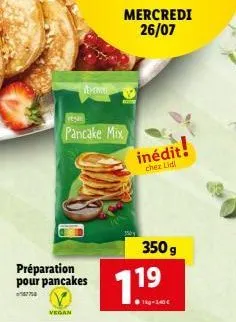 lidl: préparation vegan inédite pour pancakes mercredi 26/07 - wome 1.1⁹ 350g!