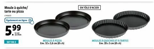 set de 2 moules à pizza et à quiches/tartes - env. 32 x 3,6 cm (xh) et 28 x 3 cm (xh) - en tôle d'acier - en ligne
