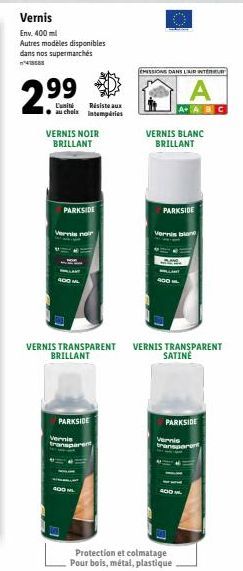 Vernis ParkSide Noir et Transparent Brillant - Résiste aux Intempéries - 400ML - 2.99€ : Disponible dans nos Supermarchés!