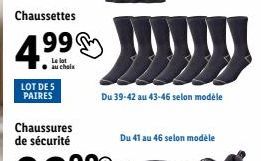 Promo Lot de 5 Paires Chaussettes et Chaussures de Sécurité - Du 39-46 & Du 41-46.