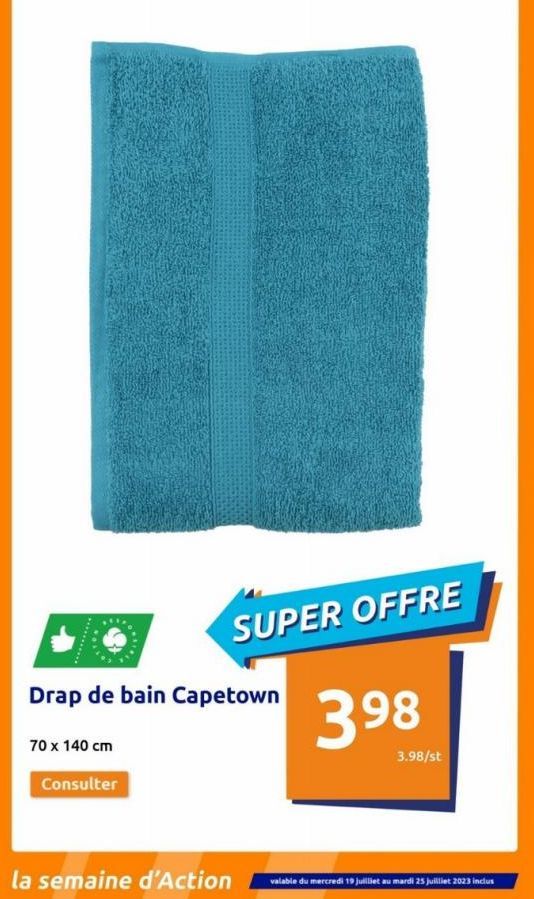 Drap de bain Capetown: 70 x 140cm, Super Offre - 3,98€/st - Valable du 19/07 au 25/07/2023!