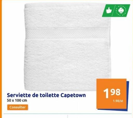 Serviette de toilette Capetown  50 x 100 cm  Consulter  198  1.98/st  