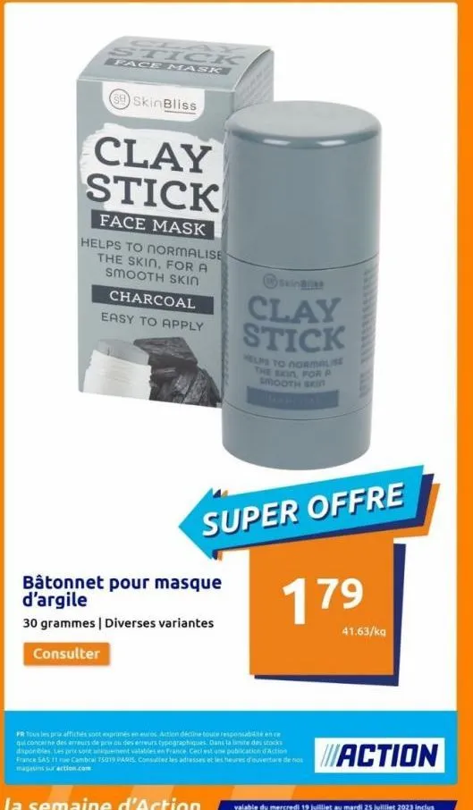 skinbliss clay stick face mask: apportez un teint lisse et uniforme grâce à un masque d'argile facile à appliquer!