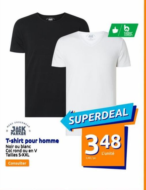 T-Shirt pour Homme SUPERDEAL - Noir/Blanc, Col Rond/V, S-XXL - 3,48€ l'unité.