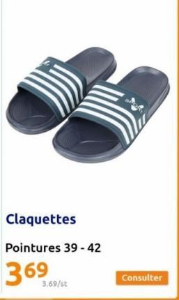 Claquettes  Pointures 39-42  369  3.69/st  Consulter 