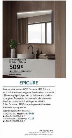 Armoire LED Epicure: MDF, Bandeau LED, 509€ A+1806-2 + DEEE 0,12€ (A13664429)