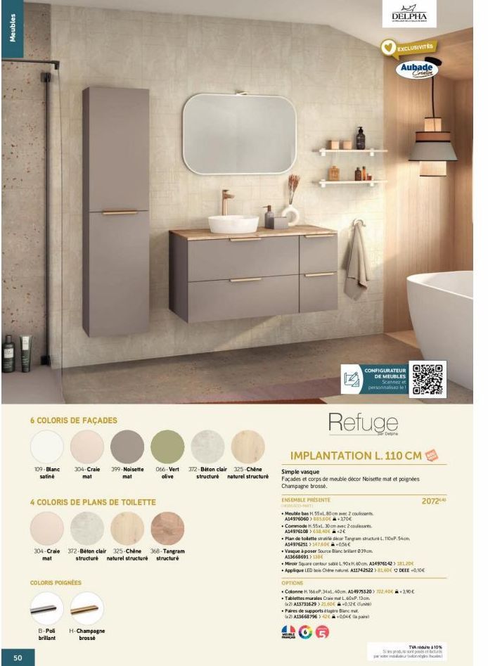 Meubles 50 WW: 6 Coloris de Façades + 4 Coloris de Plans de Toilette - Promo!