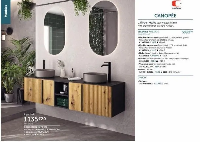 meuble male : collection en 70cm, canopée à partir de 1135€20 +3.02€! finition noire premium, plan vasque (a12911294), mir (a14062530).