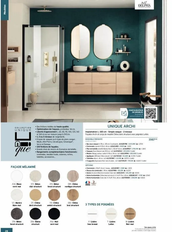 mobilier 28 collection unique: optimum d'espace & qualité avec a34-blanc verni mat & 121-marbre blanc mat