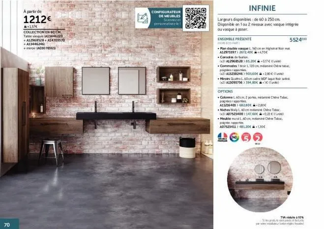 table vasque nyc-collection en 60 cm: 2 offres promo + miroir, scannez & personnalisez!