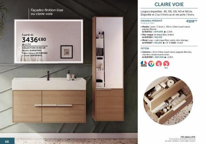 Meuble de Salle de Bain haut de Gamme à partir de 3436€80 +2.75€: Collection en 80 cm Claire Voie - Plan Vasque + Iro inclus!