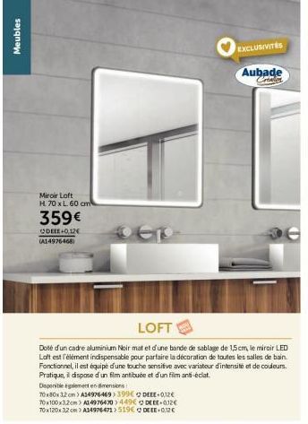 Miroir Loft : Disponible en 3 Dimensions - Jusqu'à 175€ de DEEE+0,12€ - A14976468, A14976469, A14976470