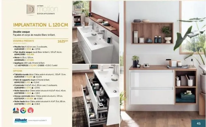 meuble thoréct h62cm - double vasque, façades et corps blanc brillant - promo 126183 +170€