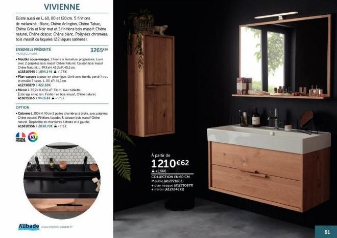 Promotion : Armoire VIVIENNE - 5 Finitions Mélaminé et 3 Finitions Bois Massif, Longueurs Disponibles 60, 80 et 120cm.