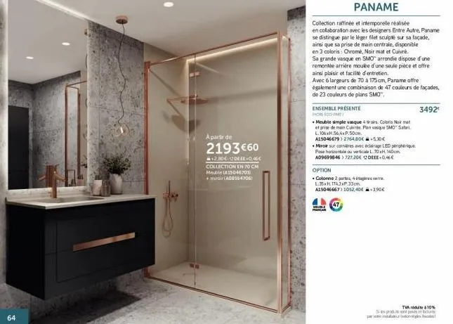 meuble et miroir paname collection raffinée - à partir de 2193 €60 - plus 2,80€ dele et 0,46€ collection en 70 cm.