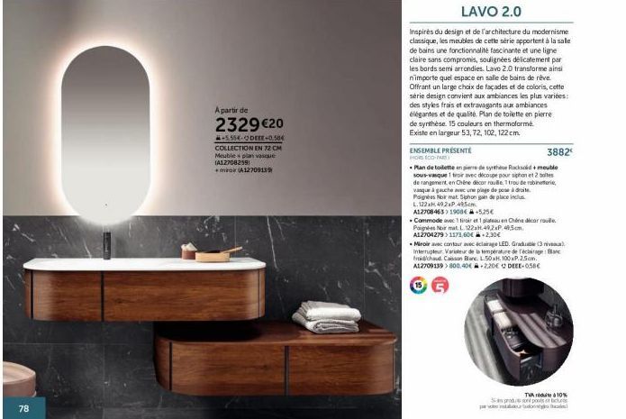 Meuble Plan Vasque et Miroir LAVO 2.0 Modernisme -2329€20+5,55€-DEE+0,50€-72cm