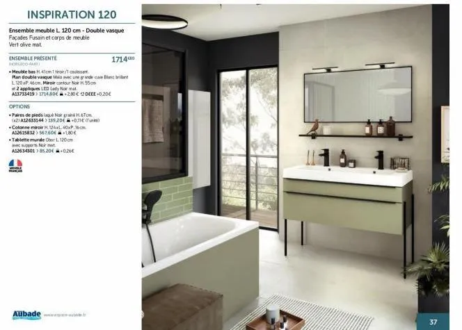 le meuble double vasque horsco-mart: façades fusain et corps vert olive mat, 120 cm! inspirez votre salle de bain avec l'ensemble présente d'horsco-mart!