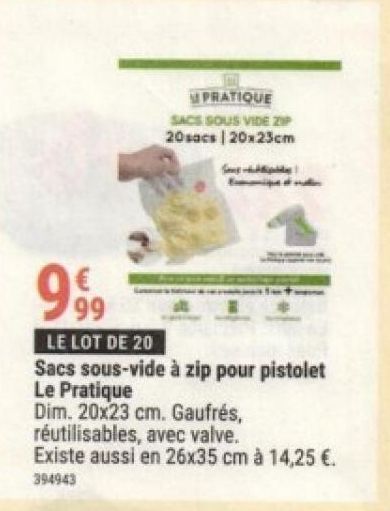 Sacs sous-vide à zip pour pistolet Le Pratique