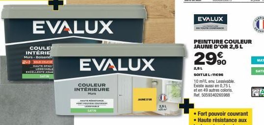 EVALUX Murs-Boiserie: 27 Couleurs Haute Opacité Lessivable. Profitez de l'Excellente Adhésion et du Fini Satin!