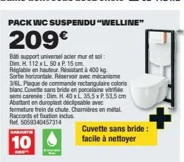 welline pack wc suspendu: 209€, 10 ans garantie - 400kg, dim. h.112xl.50xp.15 - réservoir avec!