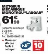 Cartouche Céramique MÉCANIQUE Monotrou Laugar - 61% + Mousseur Silicone - Garantie NF 10 - Ref. 3663602666158
