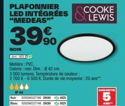 MEDEAS PLAFONNIER LED INTÉGRÉ - 39%, 90 cm - Noir - 3.000 Lumens - Temp.Couleur 2.700K