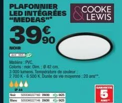 medeas plafonnier led intégré - 39%, 90 cm - noir - 3.000 lumens - temp.couleur 2.700k