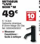 Mitigeur Livie Noir M - H. 14,3cm, Cartouche Céramique, Vidage Clic Clac, Mousseur Caoutchouc - Facile à Nettoyer!