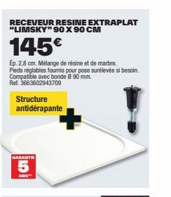 Receveur de douche Limsky 90x90 cm: Ép. 2,8 cm, Mélange résine et marbre, Pieds réglables, Compatible avec bonde 90 mm, 145€!