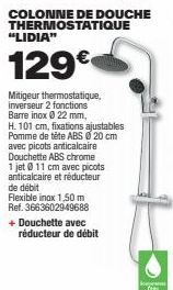 LIDIA 129€ - Mitigeur Thermostatique, Barre Inox et Pomme de Tête ABS pour Douche Thermostatique