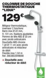 lidia 129€ - mitigeur thermostatique, barre inox et pomme de tête abs pour douche thermostatique