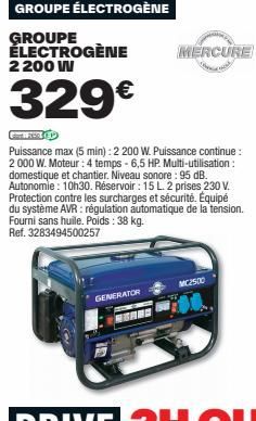 Groupe électrogène SANA 2200W - 4 temps - 6,5 HP - 329€ - Multi-utilisation domestique et cha.