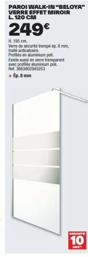 la paroi walk-in beloya en verre effet miroir à 249€ - 120 x 195 cm, verre trempé 8mm, anticalcaire & profils aluminium poli.