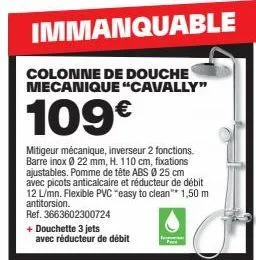 douche cavally 109€: colonne mecanique avec douchette, mitigeur & barre inox - immanquable !