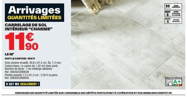 Carrelage Charme Blanc à 11% | Quantités Limitées | 15,71€ le m² | Gres Cérame Émaillé