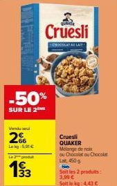 CHOCOLAT NE LAIT Laky & QUAKER Mélange de Noix: Jusqu'à -50% à 3,99€/450g - Soit 4,43€/kg!