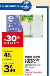 Économisez 30 % sur le Pack 2 Essentiels Carrefour Baran Papier Toilette : 4.99 € pour 12 Rouleaux Blanc/Bleu/Rose !