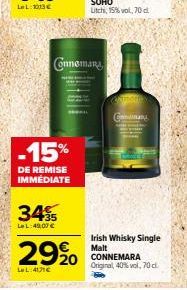 Irish Whisky Single Malt Connemara Original à 40% Vol: 15% de Remise Immédiate!