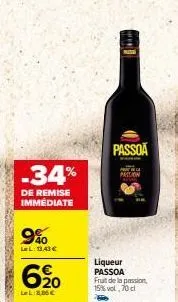 passoa liqueur aux fruits de la passion -34% de remise immédiate, 15% vol, 70 cl ! 13,43€ au lieu de 8,06€ !