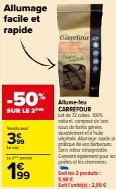 Lot de 72 cubes Allume-feu Carrefour | 50% de Réduction | Bois 100% Naturel | 199€ chez Carrefour et Vendul